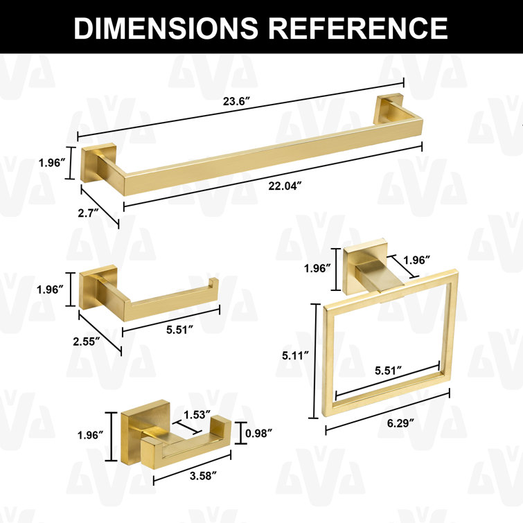 Brushed Gold 5-Piece Stainless Steel Bathroom Hardware Set