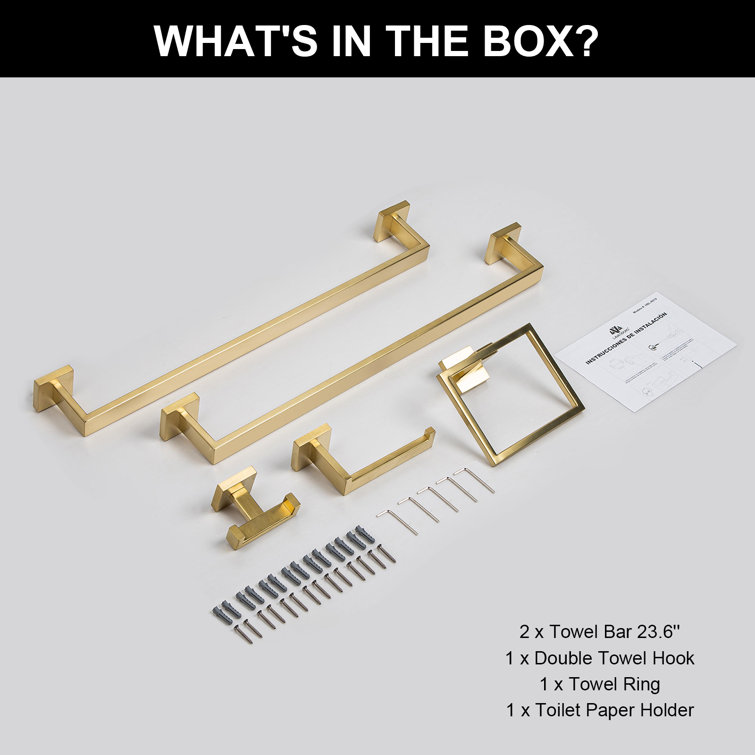 Brushed Gold 5-Piece Stainless Steel Bathroom Hardware Set