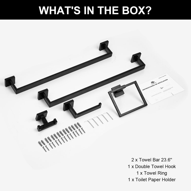 Matte Black Stainless Steel 5-Piece Bathroom Hardware Set