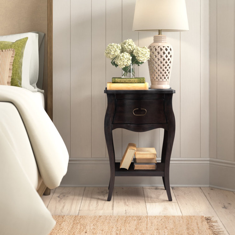 Rochelle Curvy Mahogany Veneer Nightstand with Shelf