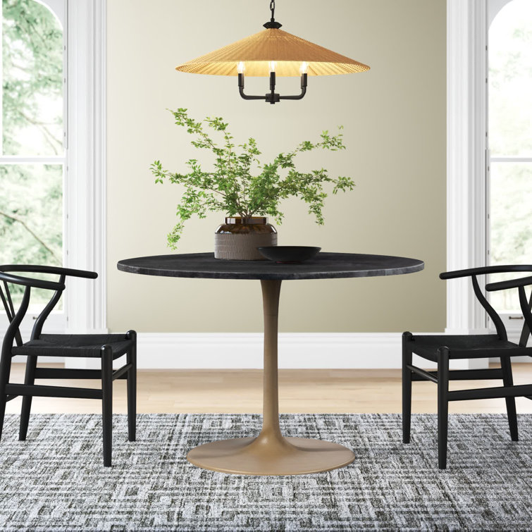 Black Marble and Gold Pedestal Round Dining Table