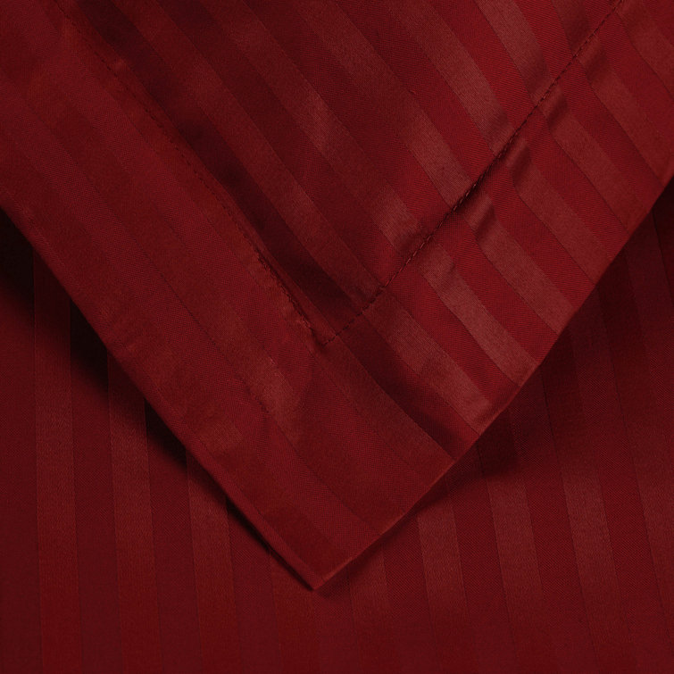 Burgundy Egyptian Cotton Sateen Striped California King Duvet Cover Set