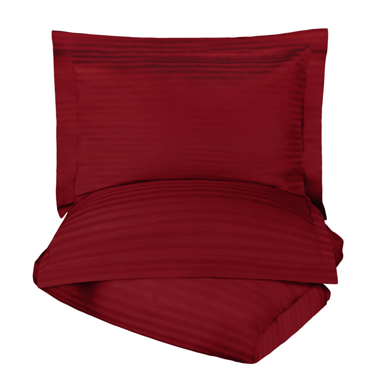 Burgundy Egyptian Cotton Sateen Striped California King Duvet Cover Set