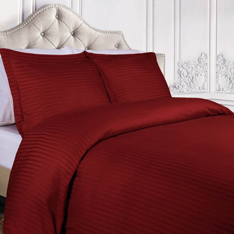 Burgundy Egyptian Cotton Sateen Striped California King Duvet Cover Set