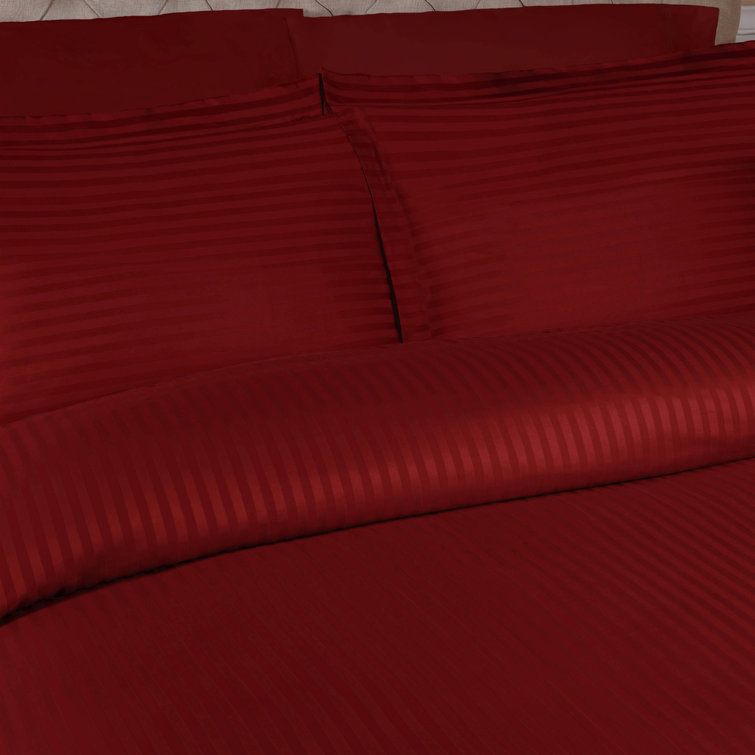 Burgundy Egyptian Cotton Sateen Striped California King Duvet Cover Set