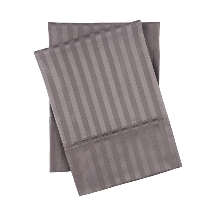 Gray King Size Cotton Pillowcase Set with Stripe Pattern