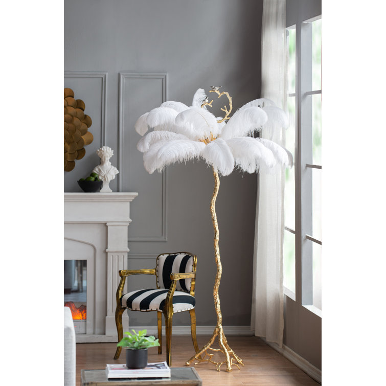 81.9'' White Feather and Gold Branch Floor Lamp