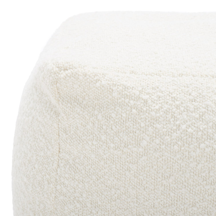 Ivory Boucle Upholstered Modern Square Pouf
