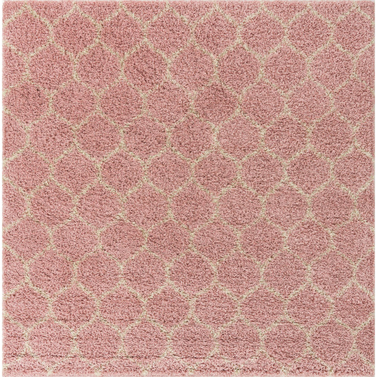 Square Light Pink Trellis Shag Synthetic Rug