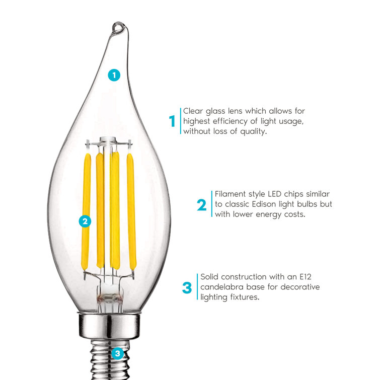 Vintage Dimmable LED Candelabra Bulbs, 6-Pack, Clear Glass