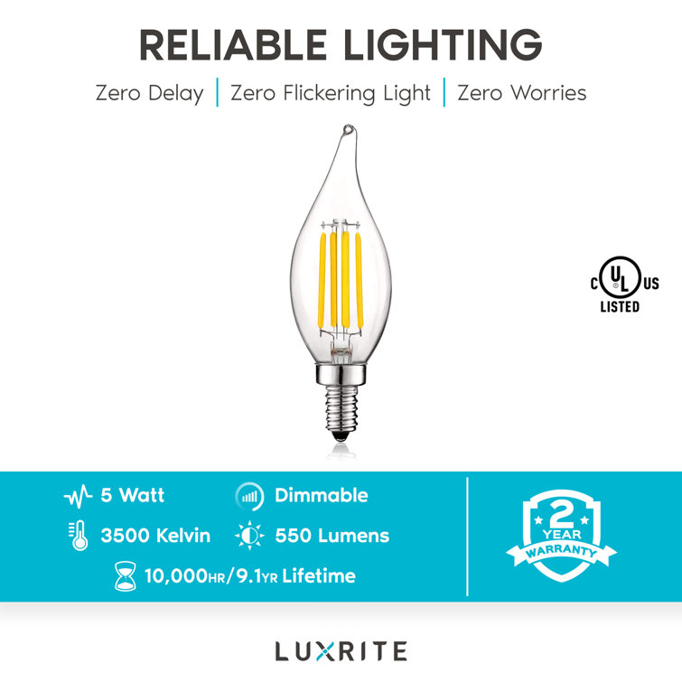Vintage Dimmable LED Candelabra Bulbs, 6-Pack, Clear Glass