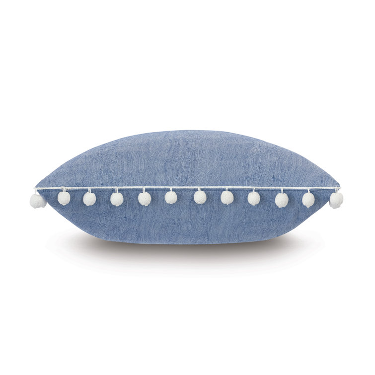 Azure Blue Polyester Euro Sham with Ball Trim