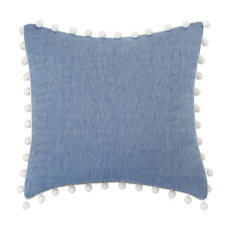 Azure Blue Polyester Euro Sham with Ball Trim
