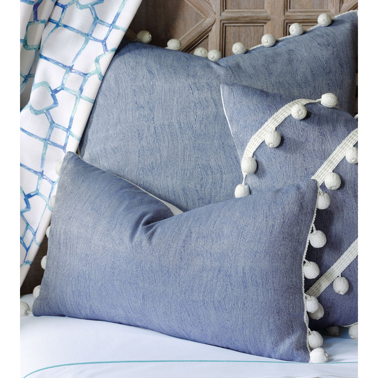 Azure Blue Polyester Euro Sham with Ball Trim