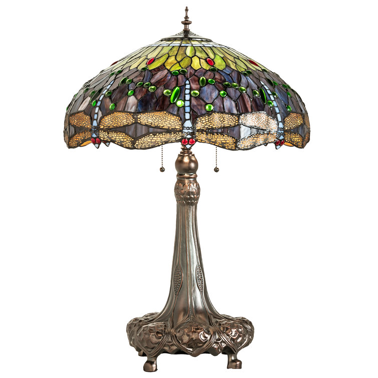 Mahogany Bronze Stained Glass Dragonfly Table Lamp