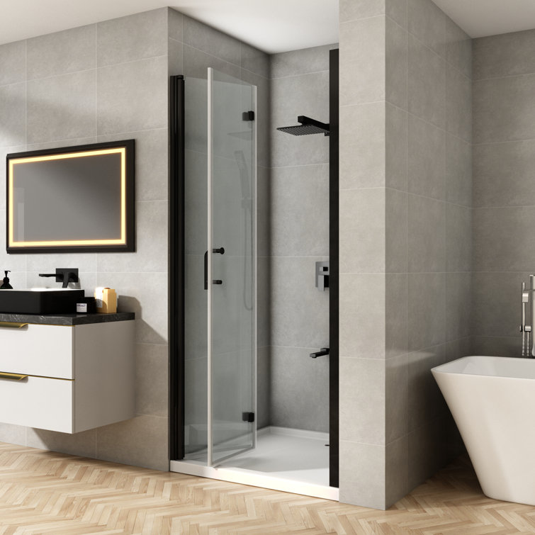 34''-35.5'' Black Aluminum Frameless Bi-Fold Shower Door