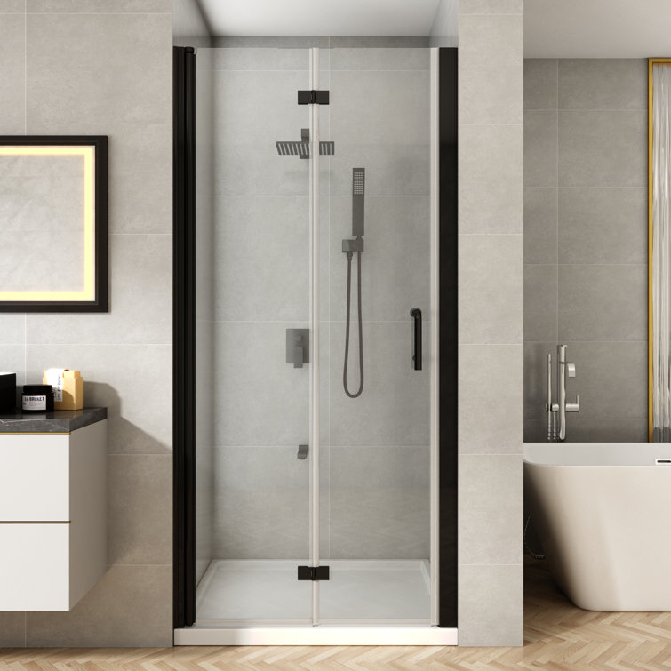 34''-35.5'' Black Aluminum Frameless Bi-Fold Shower Door