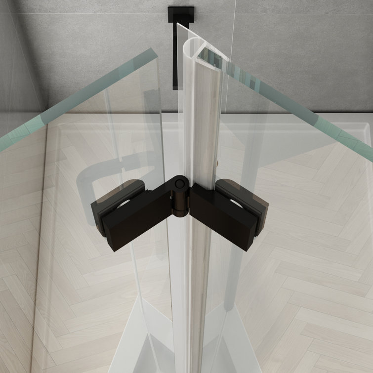34''-35.5'' Black Aluminum Frameless Bi-Fold Shower Door