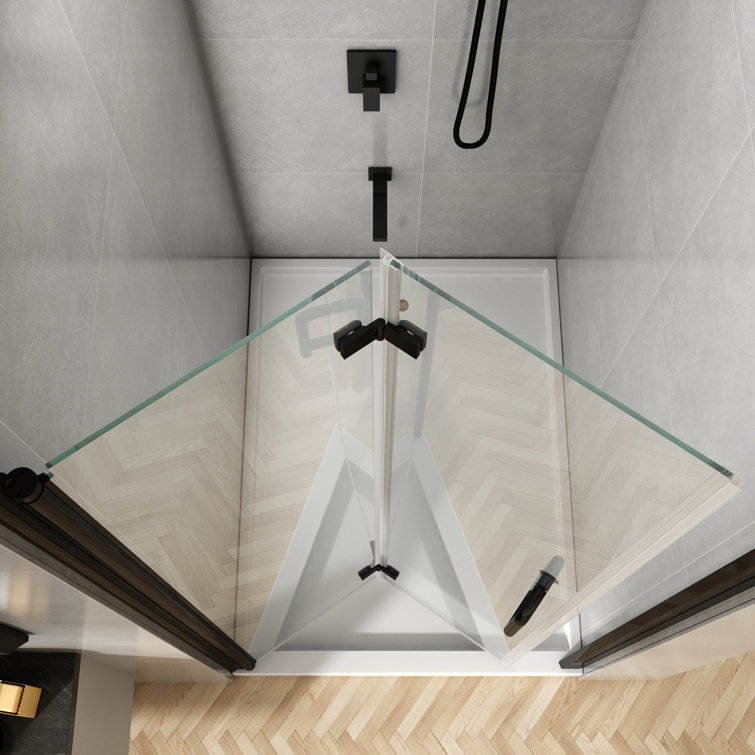 34''-35.5'' Black Aluminum Frameless Bi-Fold Shower Door