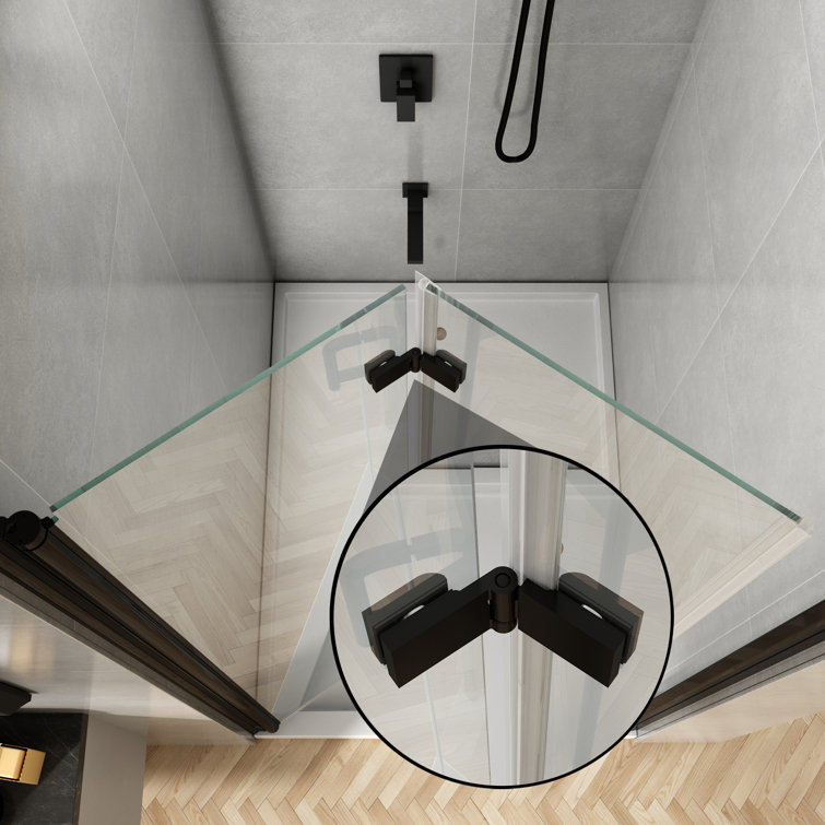 34''-35.5'' Black Aluminum Frameless Bi-Fold Shower Door