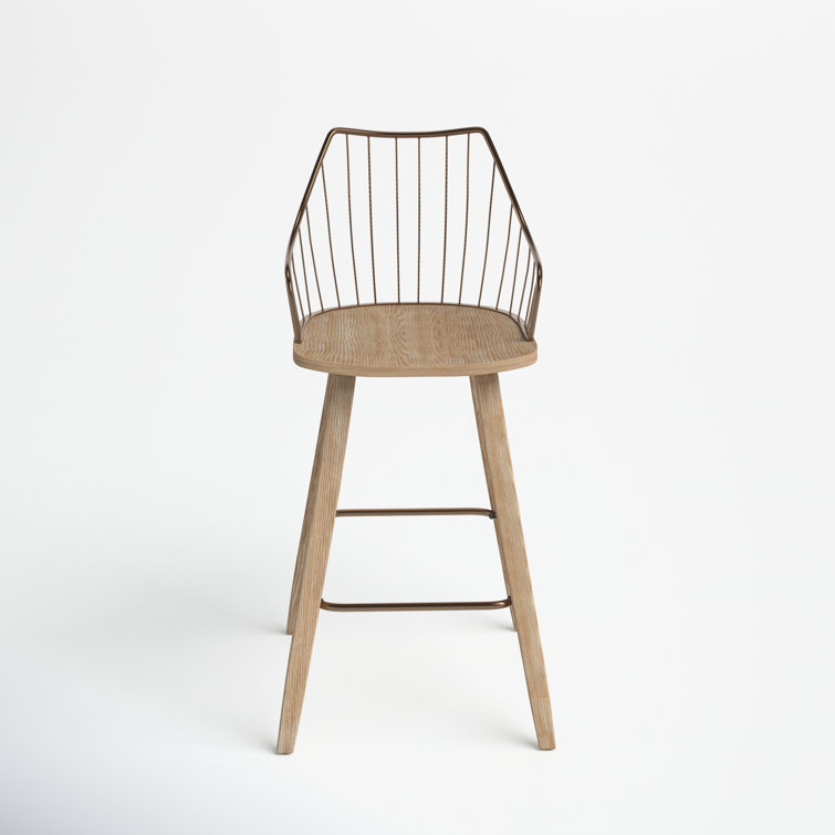 Beige Transitional Wood and Metal Swivel Counter Stool