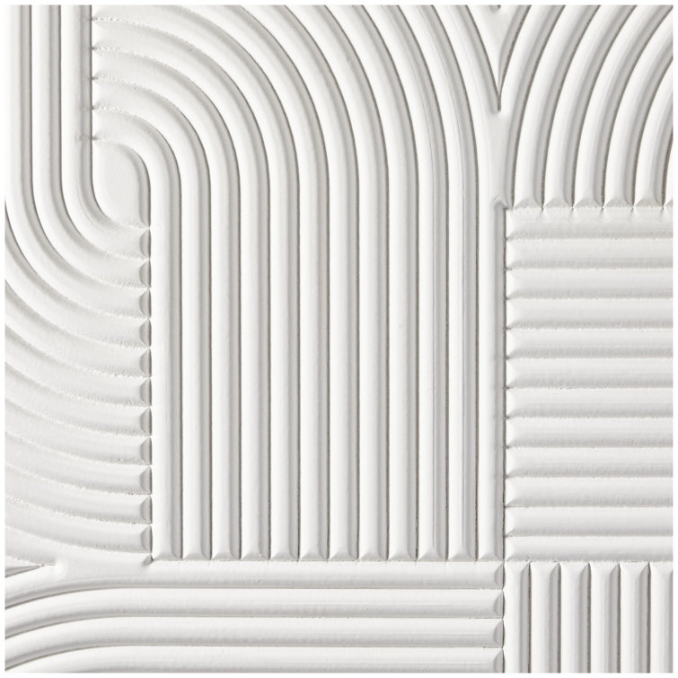 48'' White Geometric Wood Square Wall Art