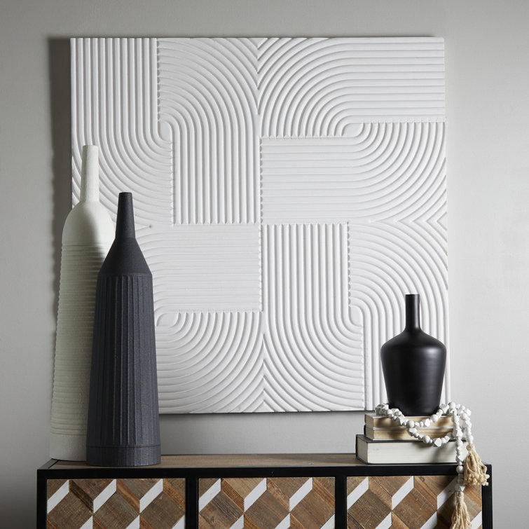 48'' White Geometric Wood Square Wall Art