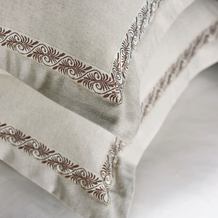 Full Size Beige Cotton Duvet Cover Set with Shams and Pillow