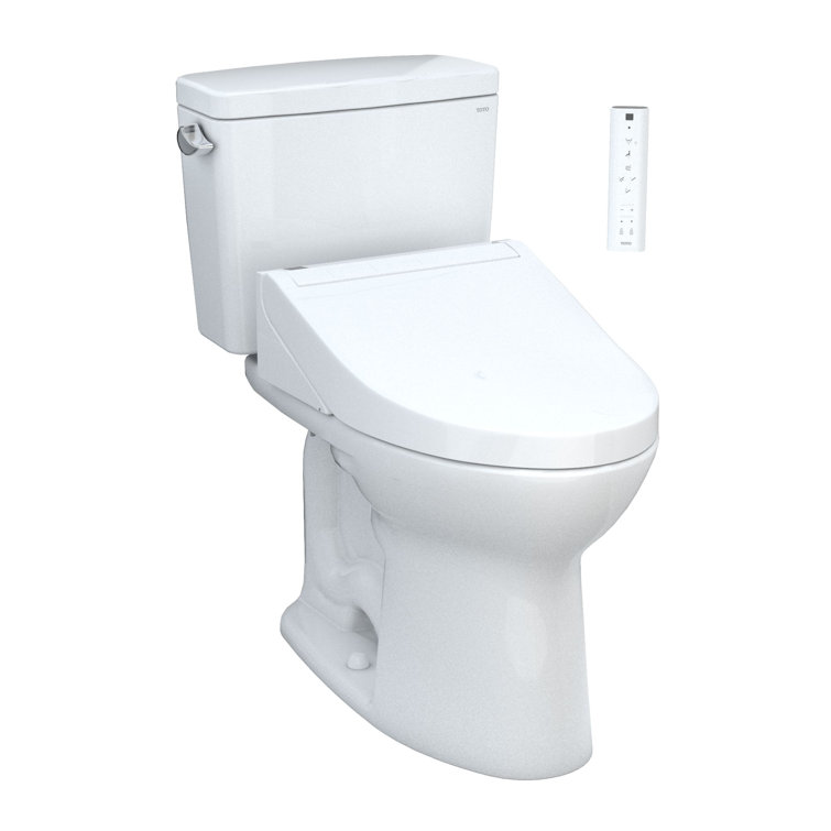 White High Efficiency Elongated Two-Piece Toilet with Bidet Seat