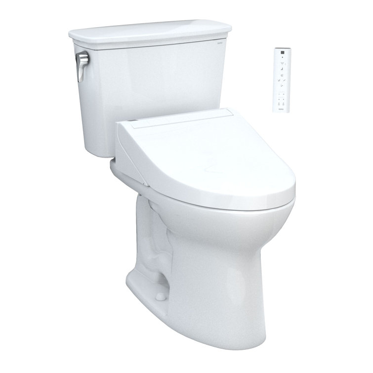 White Vitreous China Elongated Two-Piece Toilet with Bidet Seat