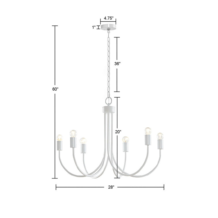 Ellie 6-Light Gloss White Metal Chandelier