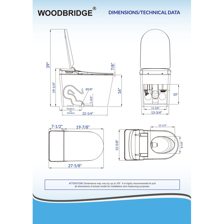 White Elongated One-Piece Smart Bidet Toilet with Dual Flush
