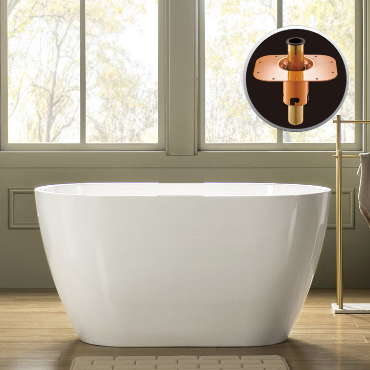 48'' White Acrylic Freestanding Soaking Bathtub with Brushed Nickel Trim