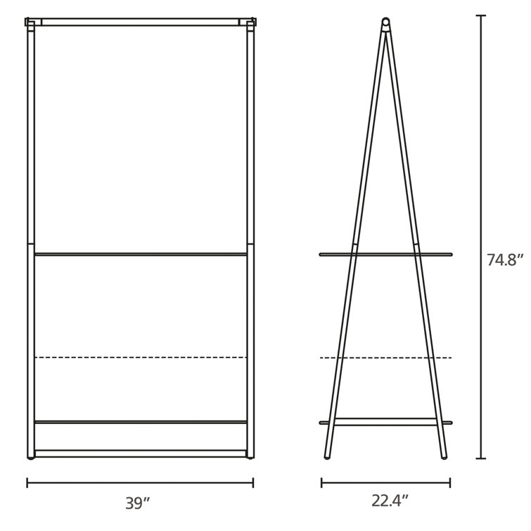 Large White Steel and Bamboo Portable Clothes Rack