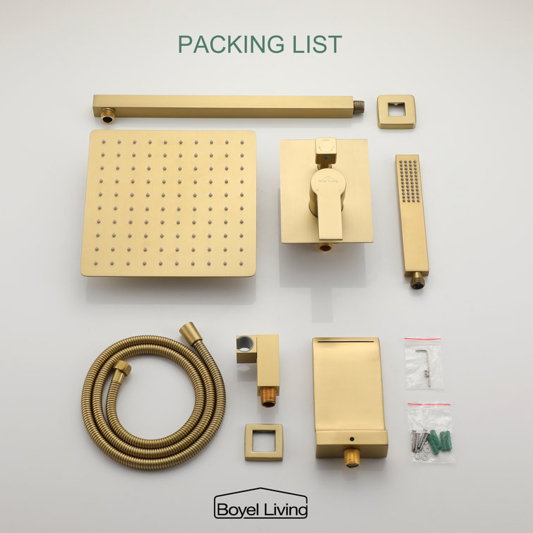 Brushed Gold 10'' Square Wall Mounted Rain Shower System