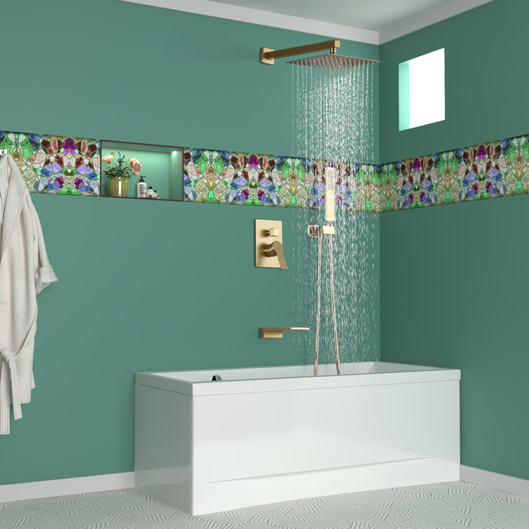 Brushed Gold 10'' Square Wall Mounted Rain Shower System