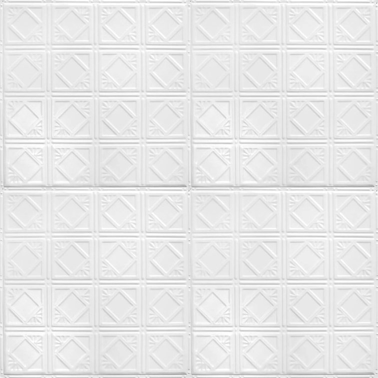 Bright White Satin Metal Tin Backsplash Panels, 24 x 24 inch, Set of 5