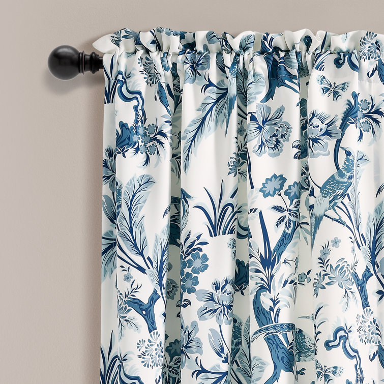 Dolores Blue Floral Peacock Light Filtering Curtain Panels 52x63 Set