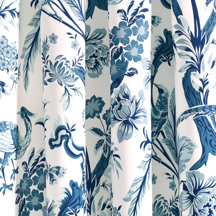 Dolores Blue Floral Peacock Light Filtering Curtain Panels 52x63 Set