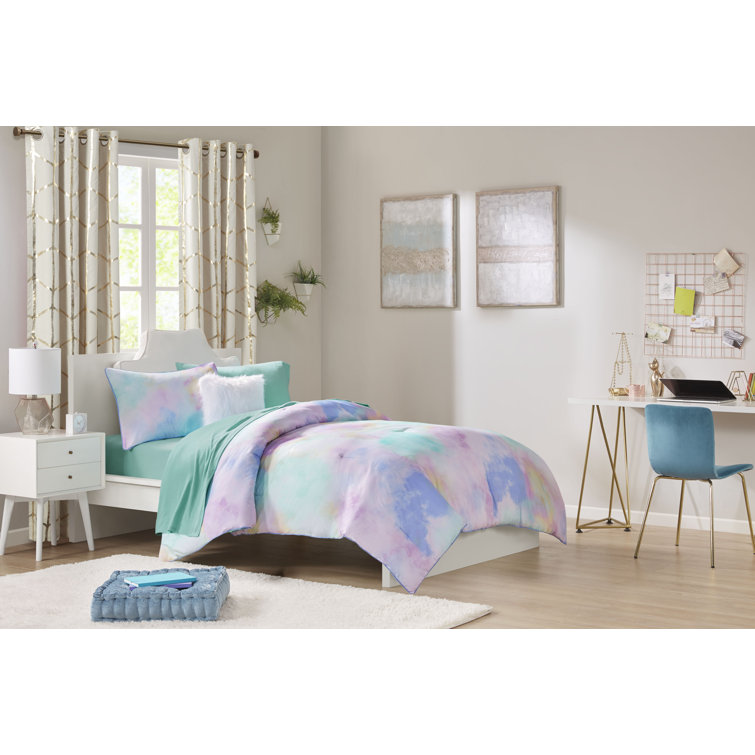 Aqua Watercolor Tie Dye Full Microfiber Comforter Set