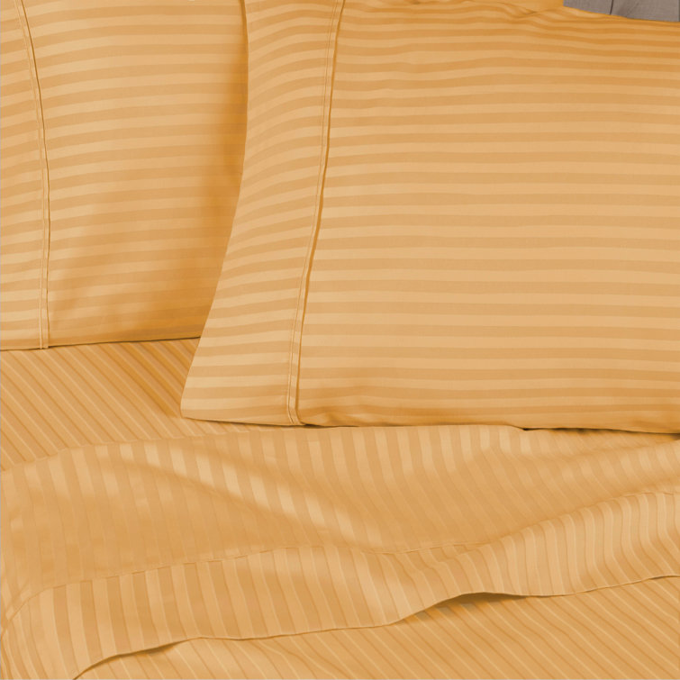 Gold Twin XL Egyptian Cotton Striped Sheet Set