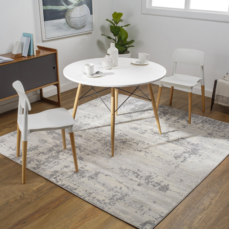 Square Gray and Beige Wool Abstract Rug