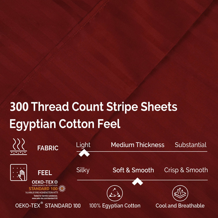 Burgundy Full Egyptian Cotton Striped Sheet Set