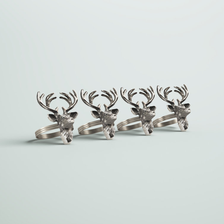 Silver Reindeer Brass Napkin Rings, Set of 4