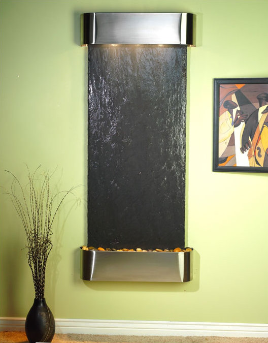 Black Featherstone and Rustic Copper Wall Fountain with Lighting