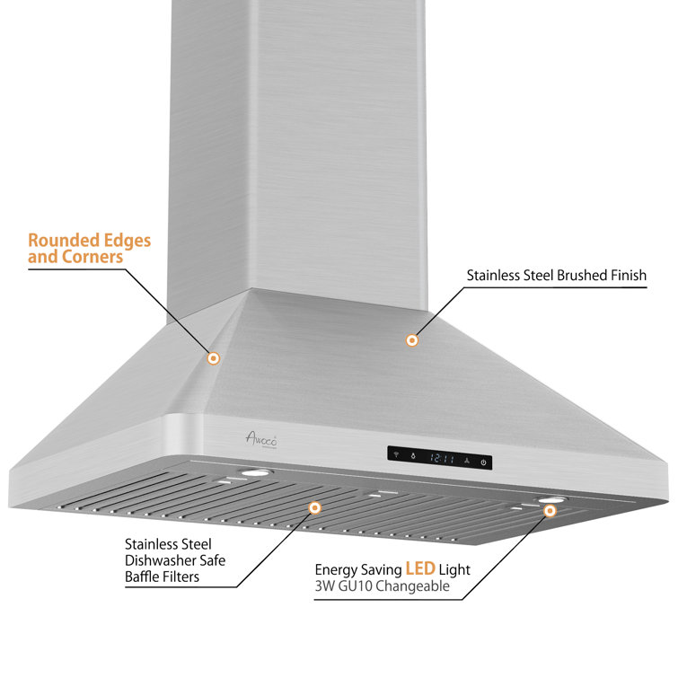 Awoco 30'' Stainless Steel Wall Mount Range Hood with LED Lights