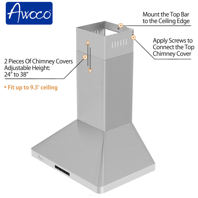 Awoco 30'' Stainless Steel Wall Mount Range Hood with LED Lights