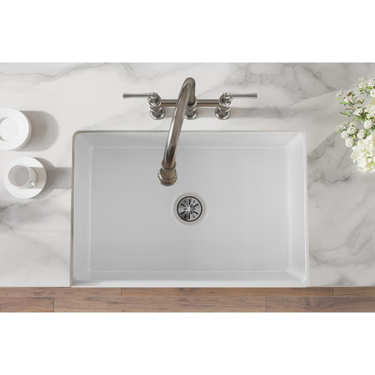 Gloss White Fireclay Farmhouse Single Bowl Kitchen Sink