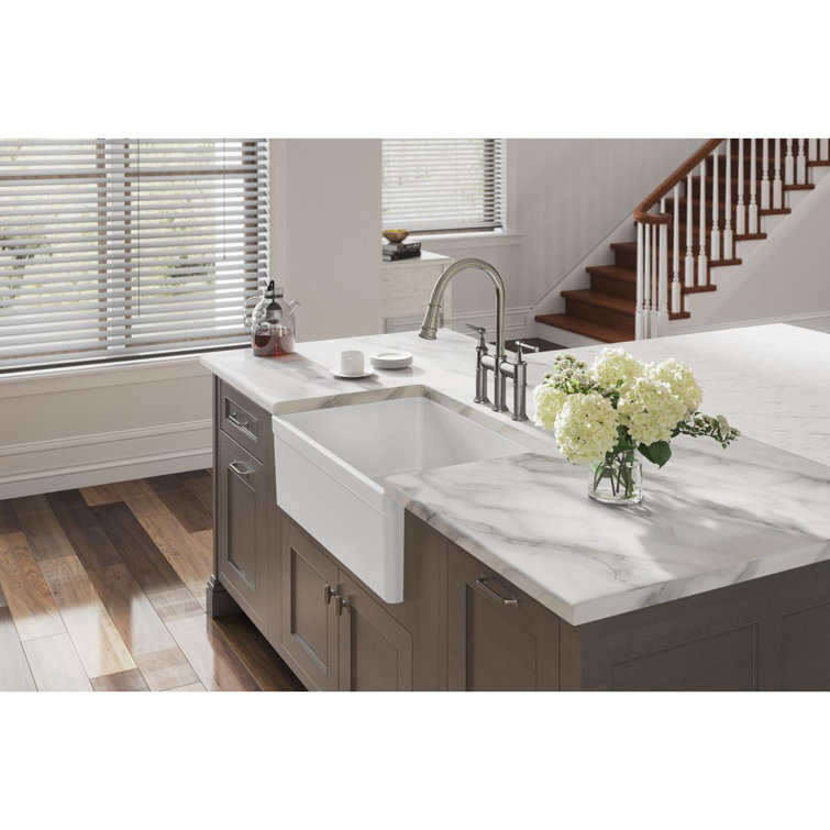 Gloss White Fireclay Farmhouse Single Bowl Kitchen Sink