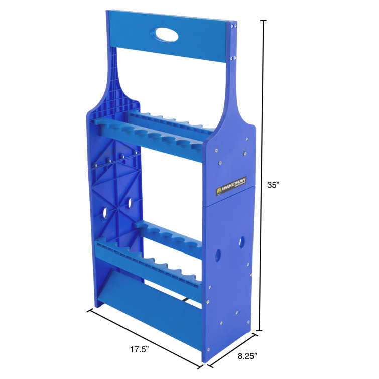 Blue ABS Plastic Adjustable Fishing Rod Holder Stand for Garage Storage